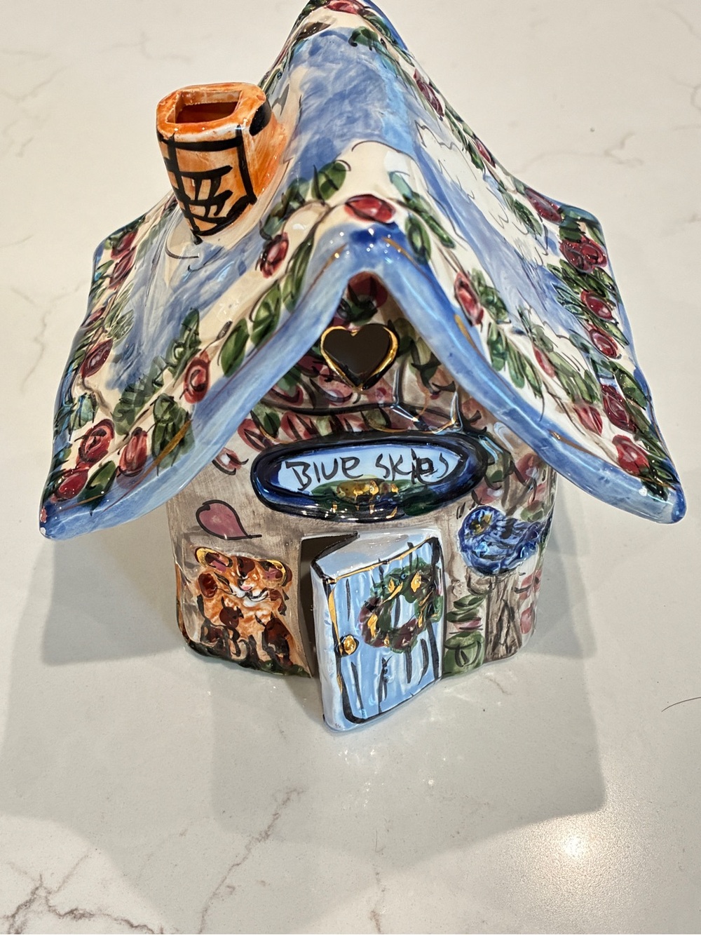 Vintage Heather Goldminc Blue Sky Clayworks "Blue Skies" Tea Light Cottafge
